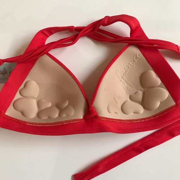 Luli Fama Bathing Swim Suit Red Molded Push Up Bandeau Halter Top NWT Size XS - Picture 4 of 10